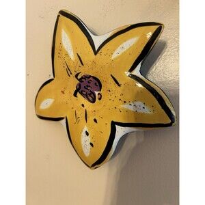 MCM Flower Star by Ganz Yellow Wall Hanging Ceramic Signed “6x7” Hollow 3D Retro